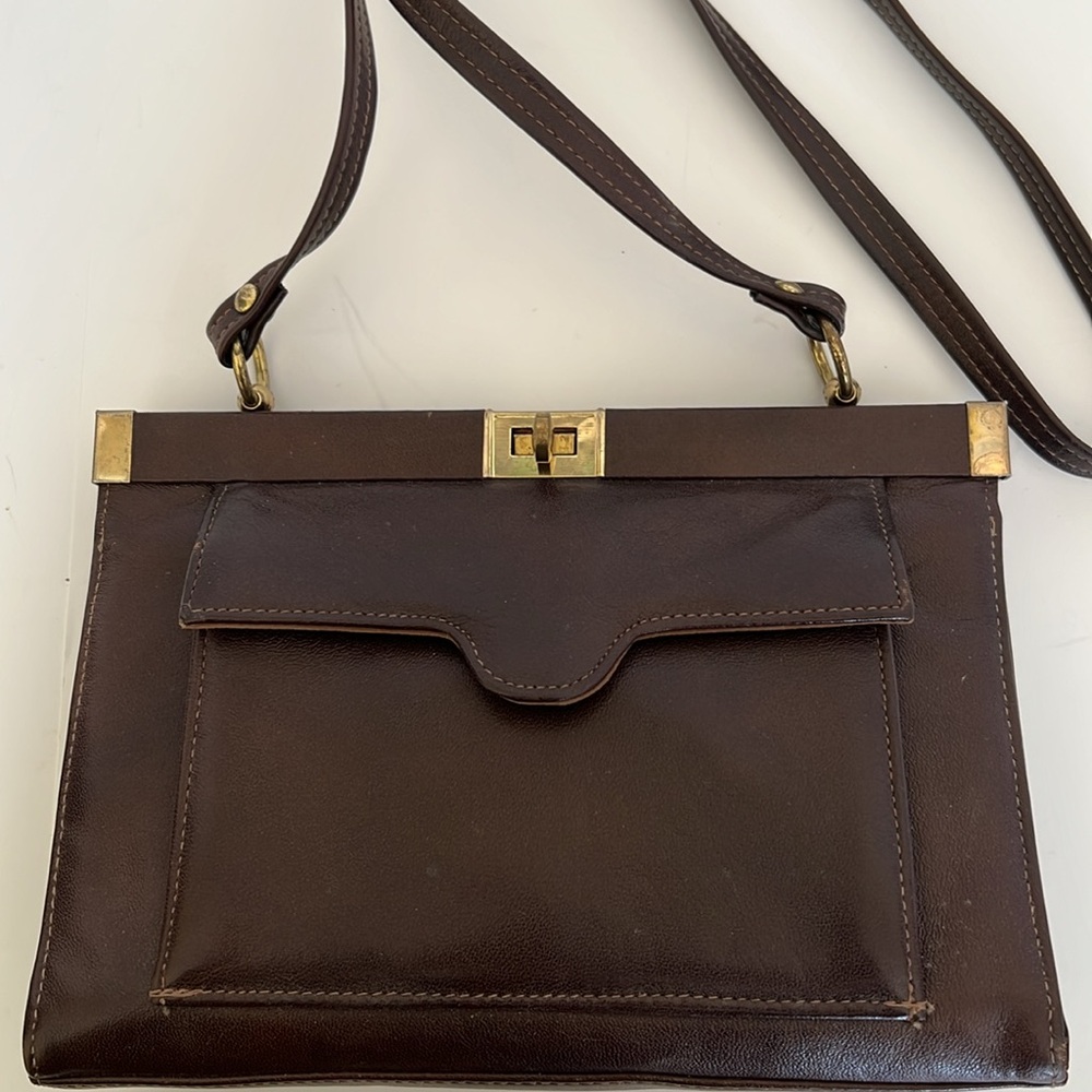 Vintage Brown Leather Turn Lock Bag